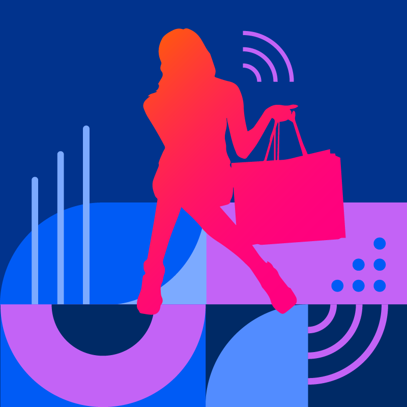 Image with graphics and outline of women with shopping bag representing TikTok Shop